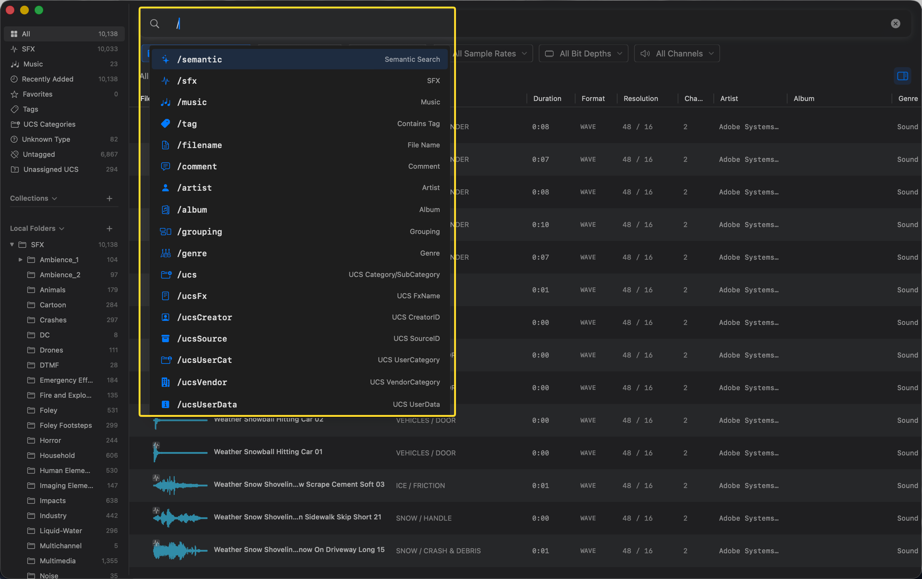 Search Command Menu