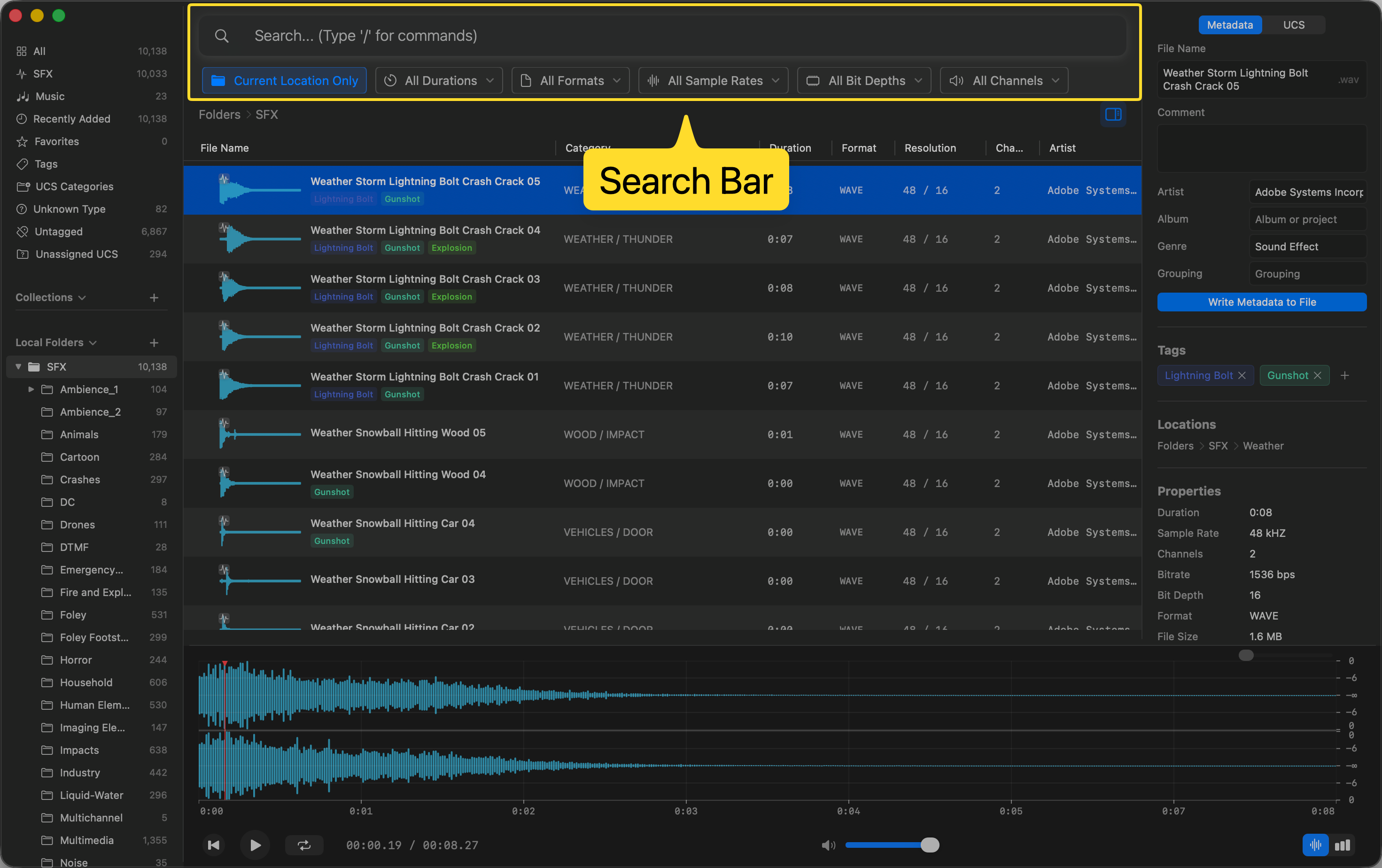 Search Bar — type keywords or natural language to search your library